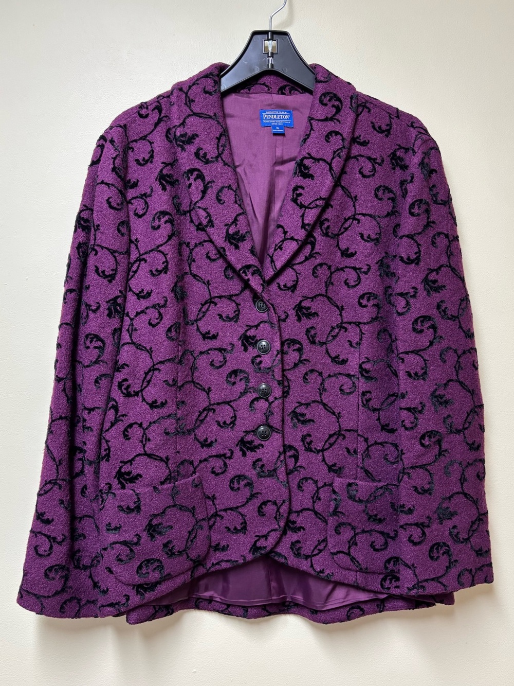 Vintage Pendleton Velveteen Wool Blend Boucle Jacket Plum Purple Black XL
